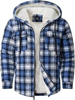 SCODI Men's Flannel Shirt Jacket Fleece Sherpa Lined Plaid Jackets Coat Full Zip Up Hoodie Winter Outwear