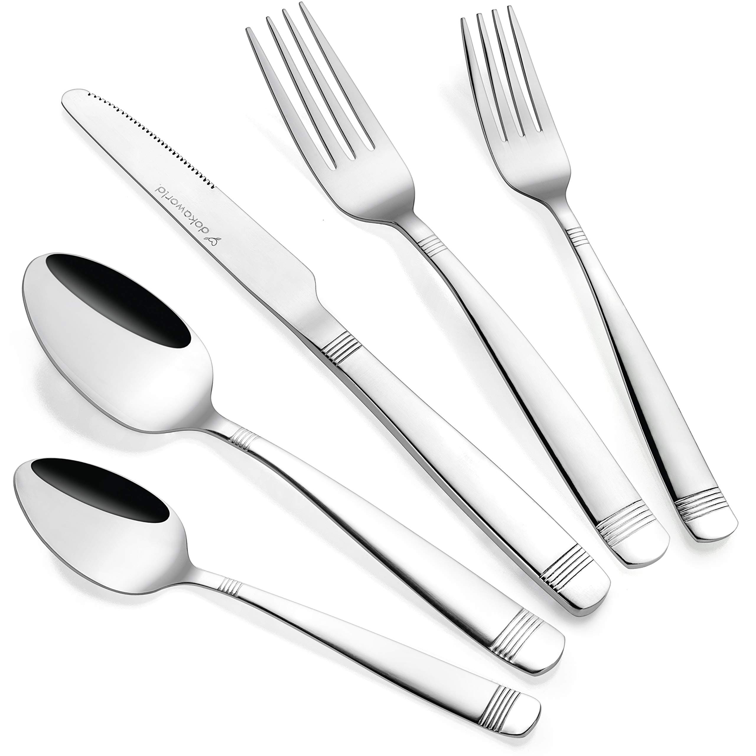 Silverware Set 18/10 Stainless Steel - Elegant Flatware Set of 40 Pieces - Eating Utensils for 8 People - Modern Cutlery Kit of Dinner Forks - Spoons Knives Dessert Forks and Spoons (A - Victoria)