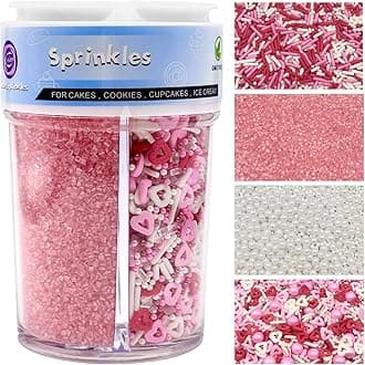 Valentines Sprinkles for Cake Decorating, 7.8oz Pink Heart Jimmies Pearl Sprinkles for Valentines Cookie Baking Cupcake Topping