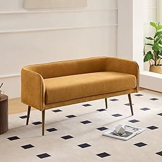 Bedroom Bench with Low Back,Inside Metal Frame, Extra Seat for Living Room,Entryway or Dinning Bench (Yellow) …