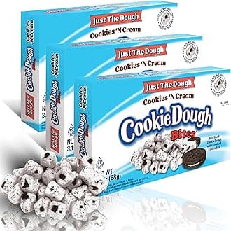 Cookie Dough Bites Just The Dough Cookies N Cream Flavored Candy | 3.1 oz (Pack of 3) | The Original Edible Cookie Dough | Movie Theater Candy