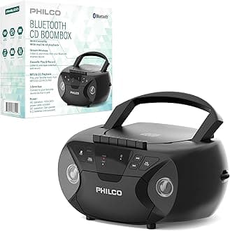 Philco Portable CD Player Boombox Cassette Player Combo with Bluetooth, FM Radio CD Players for Home, Cassette Tape Player, Compatible MP3/WMA/CD-R/CD-RW Aux Input, Stereo Sound, AC Powered
