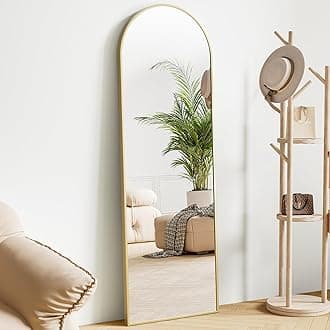 Sweetcrispy Arched 59"x16" Full Length Mirror Full Body Floor Mirror Standing Hanging or Leaning Wall, Arch Wall Mirror with Stand Aluminum Alloy Thin Frame for Bedroom Cloakroom,Gold