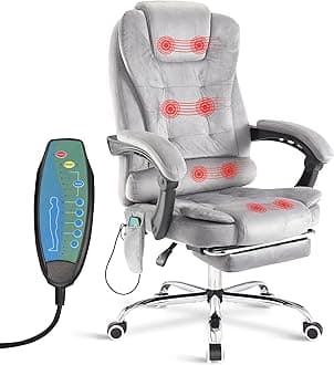 Blisswood 8 Point Massage Office Chair For Home Office,Executive Office Chair With Footrest 130° Reclining Computer Desk Chairs Adjustable Height 360° Swivel Recliner Chair (Velvet Grey)