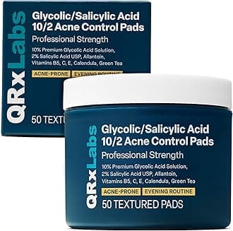 Glycolic/Salicylic Acid 10/2 Acne Control Pads with 10% Ultra Pure Glycolic Acid + 2% Salicylic Acid USP, Allantoin, Vitamins B5, C & E, Calendula & Green Tea - Helps Clear Up and Control Acne