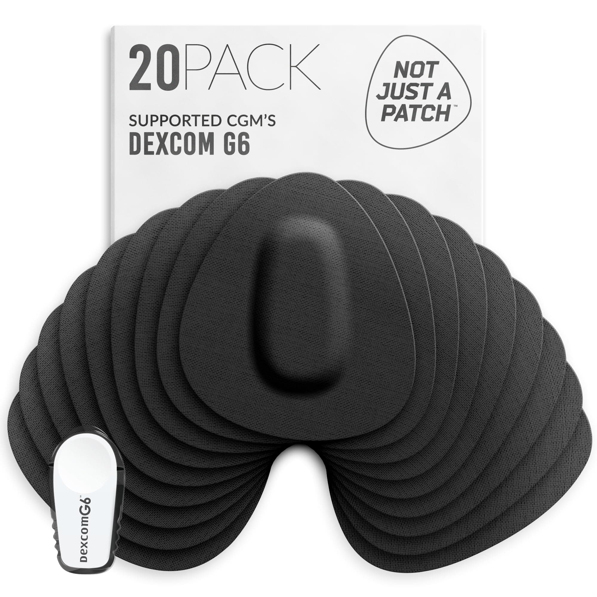 Not Just A Patch Dexcom G6 Adhesive Patches (20 Pack) - Dexcom G6 Stickers Adhesive Patches for Skin - Water Resistant Dexcom Overpatch G6 for Active Lifestyle 10-14 Days - Black