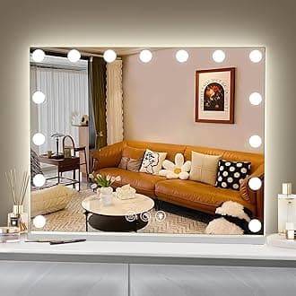 Hansong 15 Bulbs Hollwood Mirror with Lights, Dimmable, Backlit + Front Lit, Lighted Vanity Mirror for Wall, Memory Function, Tempered Glass