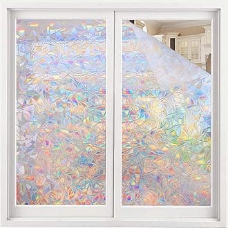 Volcanics Window Privacy Film Static Window Clings Vinyl 3D Window Decals Window Stickers Rainbow Window Film for Glass Door Home Heat Control Anti UV 23.6 x 78.7 Inches