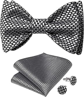 DiBanGu Men Bow Tie Paisley Striped Self-Bow Tie for Men and Silk Woven Bowtie Pocket Square Cufflinks Wedding Party