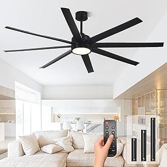 Modern Ceiling Fans with Lights, 72 Inch Ceiling Fan with Light and Remote Control, Bedroom, Living Room, Library, Cafe, Outdoor/Industrial, Dimmable, 3CCT, 8 Blades