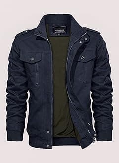 Men's Jackets Bomber Military Cargo Coat Smart Casual Jacket Stand Collar Cotton Outerwear with Multi Pockets