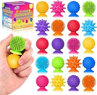 Sensory Fidget Toys Kids Adults ：20 Pack Textured Suction Cup Sensory Toys for Kids with Autism- Bulk Fidgets for Students Classroom Prize-Squishy Bath Calm Down Corner Supplies for Boys Girls Gifts
