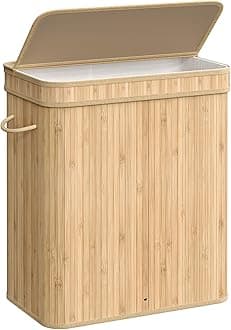 SONGMICS Laundry Hamper with Lid, Bamboo Laundry Basket, Removable Machine Washable Laundry Basket, with Handles, 26.4-Gallons, for Laundry Room, Bedroom, Bathroom, Natural Beige ULCB063N01