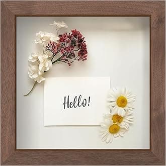 FrameWorks 8” x 8” Dark Oak Wooden Shadow Box Frame – Display Case with Soft Felt Back, Memory Box with Tempered Glass, Display Box with Elegant White Ball Push Pins, Wooden Flower Box