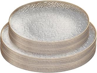PLASTICPRO 48 Pieces Elegant Plastic Plates for Party Clear with Gold Rim Includes 7" inch and 10" inch Fancy Plastic Plates Disposable Dinnerware