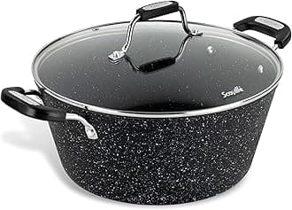 Scoville NEVERSTICK 28cm Stock Pot with Lid, Deep Non-Stick Cooking Pot, 5.5L, Suitable for All Hobs Including Induction, Rapid Heat Conduction, PFOA Free, Dishwasher Safe, Aluminium, Black