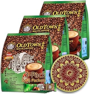 OLD TOWN (3 Pack - Hazelnut) Instant Coffee, 45 Packets (16 Ounce, 3 in 1, Eco Friendly Cork Coaster, Mildly Sweet, Caffeinated, Medium Roast, Vegetarian, No Artificial Flavors)