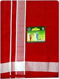 StylesindiaMen's Cotton Colored Dhoti with Fancy Border Kerala-style Veshti Mundu Kaili Lungi 2.0 Mtrs