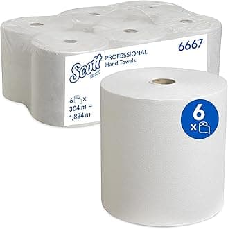 Scott® Rolled Paper Hand Towels 6667 – White 1-Ply Extra Absorbent, Tear-Resistant Paper Towels for Efficient Hand Drying – 6 Rolls x 304m (1,824m Total)