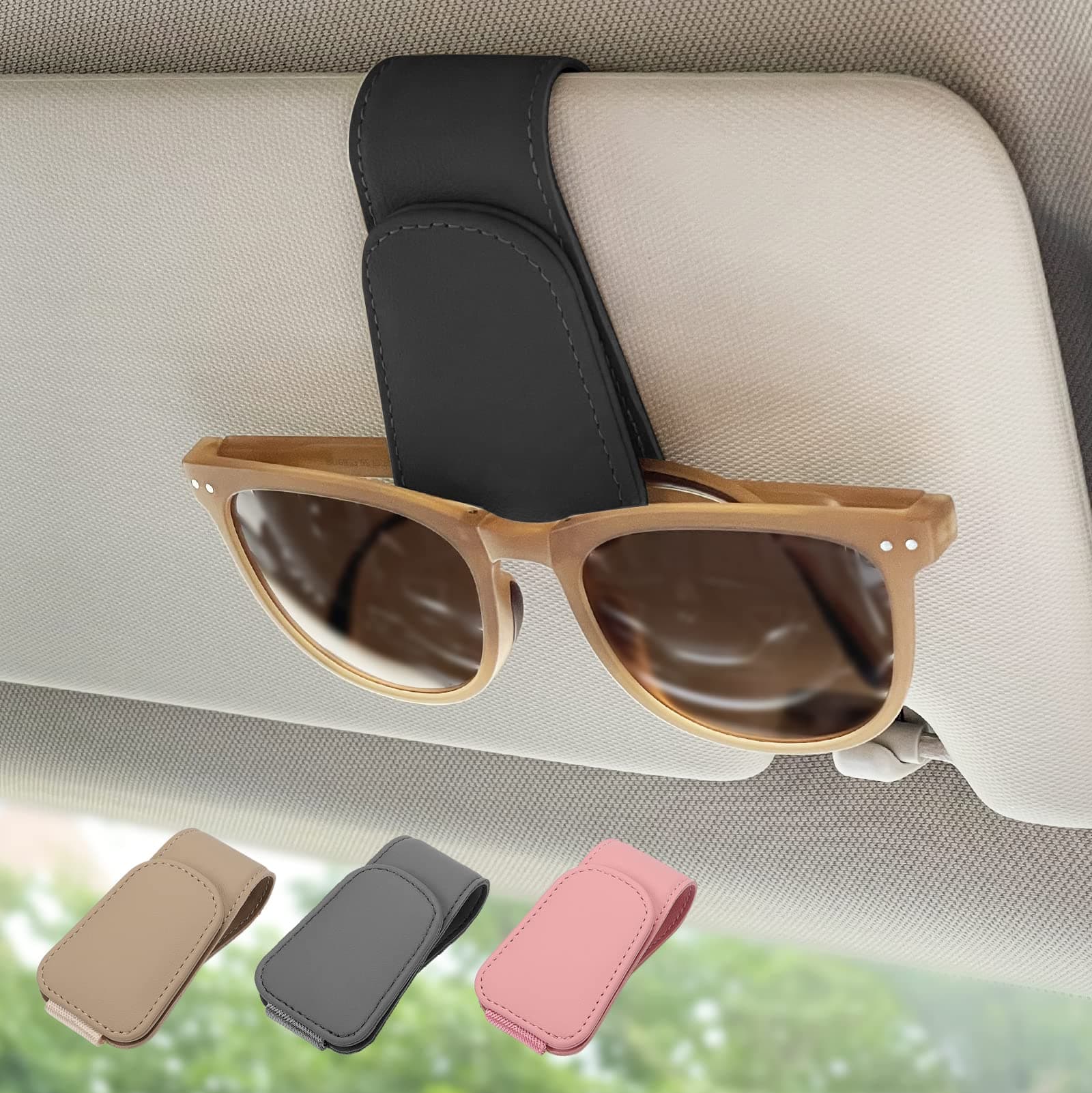 PU Leather Car Sunglasses Holder