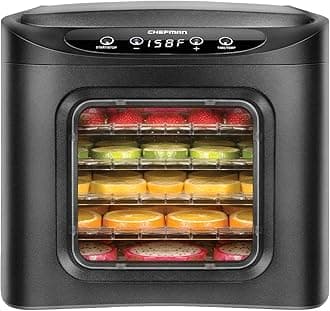 Chefman Food Dehydrator Machine, Touch Screen Electric Multi-Tier Preserver, Meat or Beef Jerky Maker, Fruit Leather, Vegetable Dryer w/ 6 Slide Out Drying Rack Trays & Transparent Door, Black