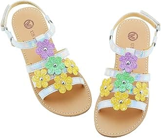 SKABIUGirls Sandals Kids Strap Flat Sandals Open Toe Summer Flower Casual Sandals