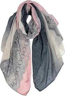 GERINLY Lightweight Scarves: Fashion Lace Print Shawl Wrap For Women (DarkGrey+LightPink)