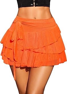 Women's Mini Skirt Mesh Flowy Hem Y2K Skirts Multi-Layer Ruffle Trim Lingerie Skirt