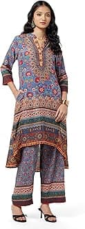 BIBAWomen Polyester Asymmetric Kurta Palazzo Suit Set