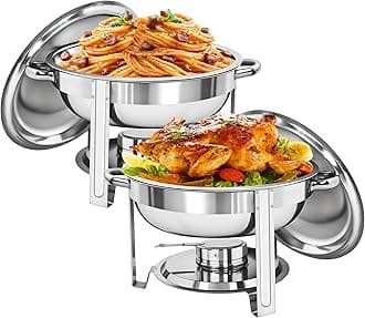 Chafing Dish Buffet Set 5 Qt Stainless Steel Food Warmer Chafers for Catering, Parties with Water Pan, Fuel Holder, Catering Buffet Servers and Warmers 2 Silver