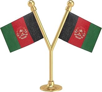 The Flag Corporation Dual Afghanistan Car Dashboard Flag 2in x 3in With A Plastic Sublime Gold Base