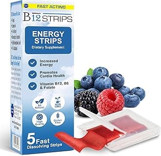 2,000 mcg Methylcobalamin Vitamin B12 Sublingual Energy Strips | Biotin, B6, 5-MTHF L-Methylfolate | Sublingual B12 Vitamins, Folate | Energy, Brain Health, Nerve Function - 5 Strips
