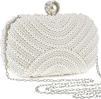 Pearl Clutch Purse Women Evening Bag Beaded Handbag Artificial Pearl Bride Purse with Chain for Wedding 1920s Party