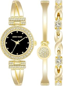 Anne Klein Women's Premium Crystal Accented Bangle Watch and Bracelet Set