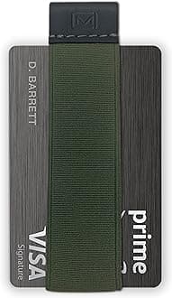 Quick Draw Minimalist Wallet for Men & Women, Elastic Band Minimal Credit Card Holder with Leather Tab, Card Grabber for Long Nails, Money Clip Alternative (Black) (Olive Green)
