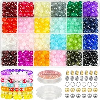 8mm Glass Beads Jewelry Making Kit, 24 Colors Crystal Beads for Bracelets Round Beads DIY Crafts with Spacer Beads Accessories