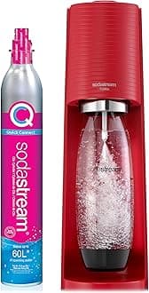 Terra Sparkling Water Maker (Red) with CO2 and Dishwasher Safe Bottle