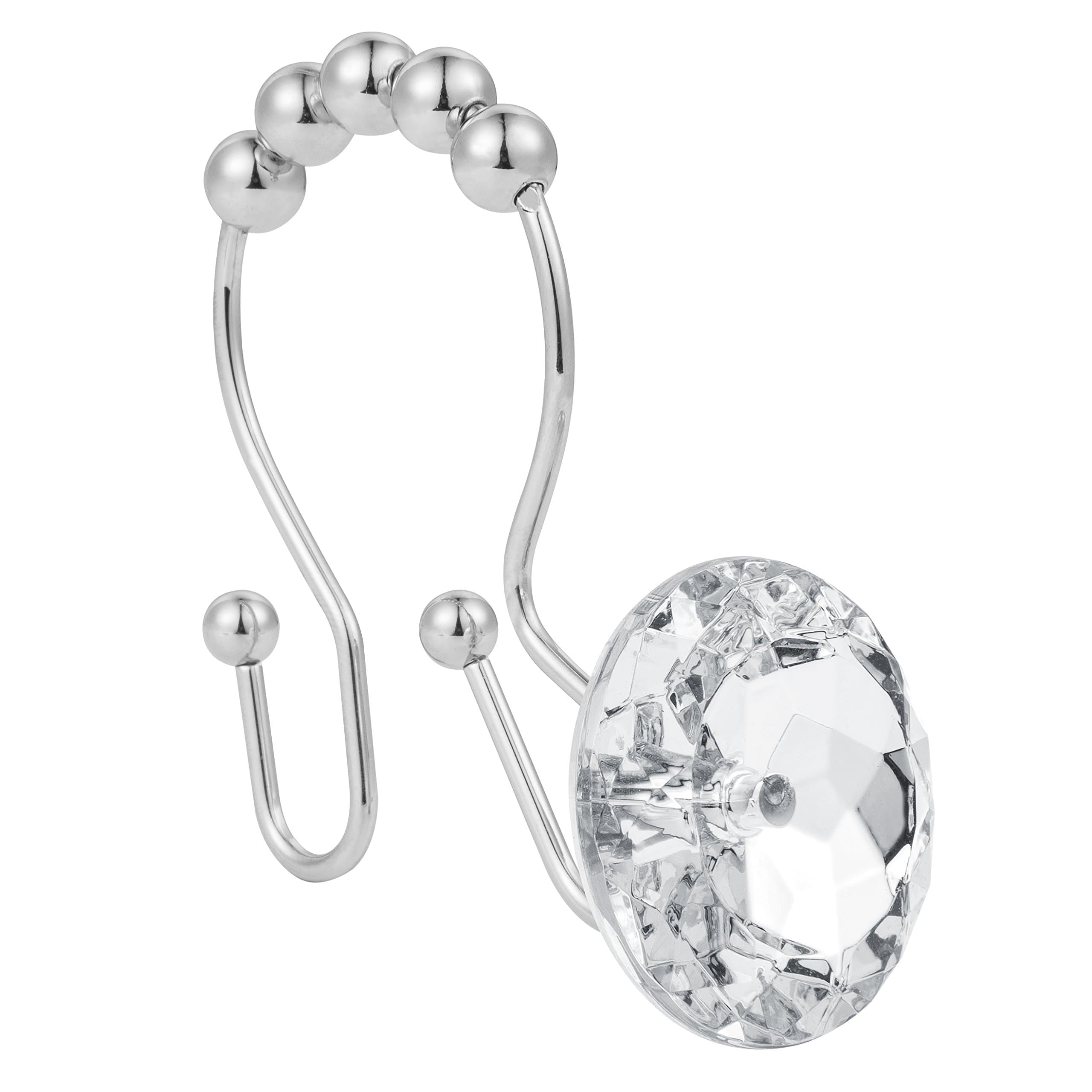 Stainless Steel Rust Resistant Double Hooks Glide Shower Ring Hangs for Both Shower Curtain and Liner 12-Pack (Crystal White)