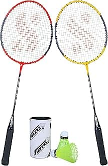 SB-100 Combo-5 (2 Badminton Rackets + 2 Pcs Plastic Shuttle) Red-Yellow