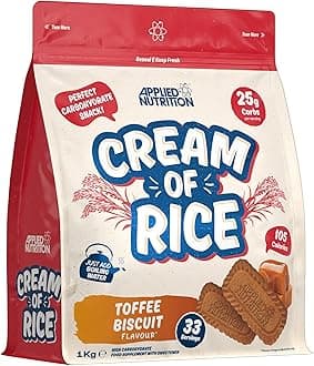 Applied Nutrition Cream of Rice - High Carbohydrate Cream of Rice Supplement, Source of Energy for Breakfast & Snacks, Easy to Digest, Low Sugar, Low Fat, 1kg (Toffee Biscuit)