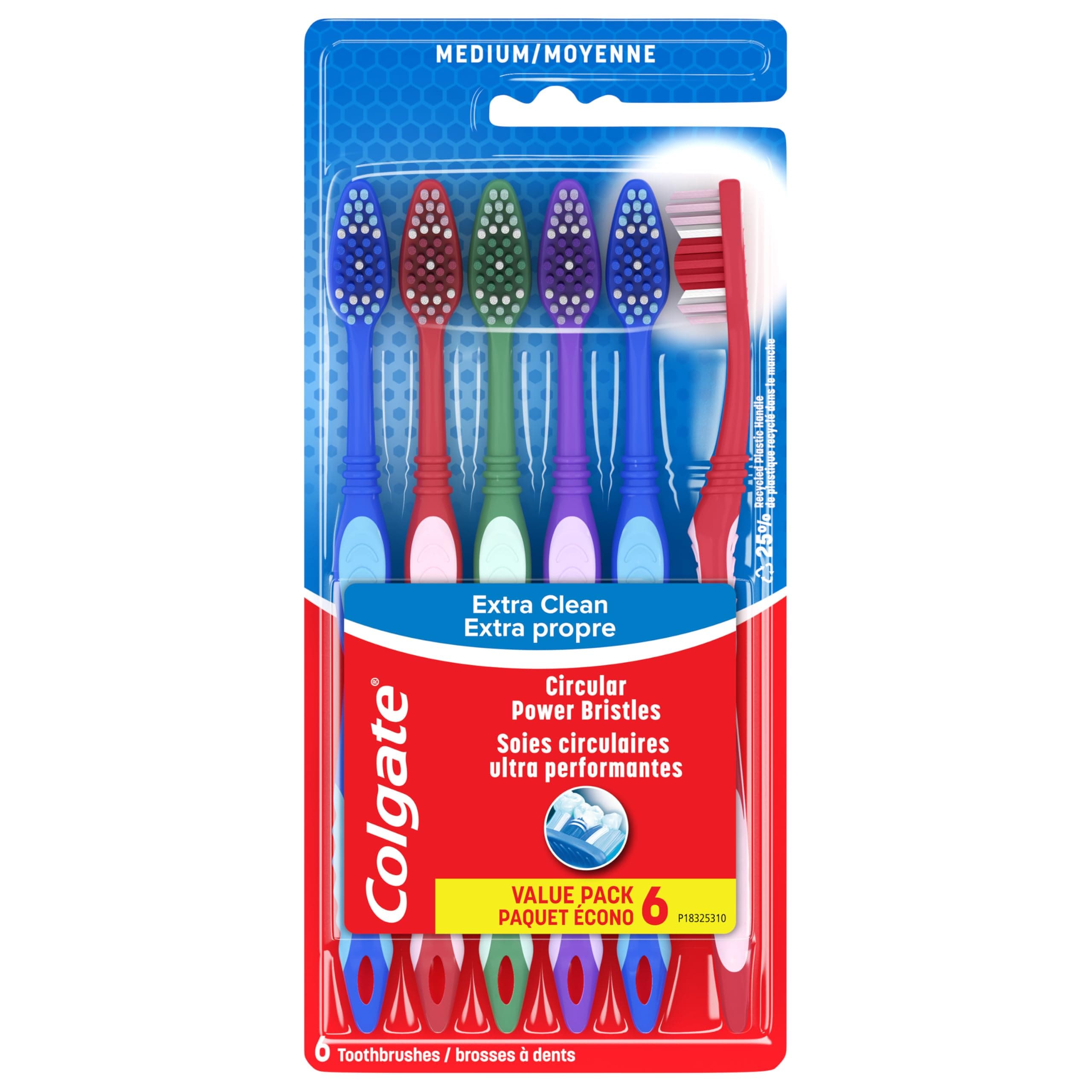 Colgate Extra Clean Toothbrush, Medium Toothbrush for Adults, 6 Pack