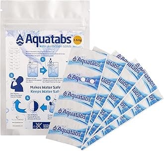 Aquatabs Water Purification Tablets 3.5 MG x 50, Water Filter System for Drinking While Hiking, Backpacking, Camping, Emergencies, Survival Kits, and Home-Use.1 Tablet Cleans 500ml - 1 litre(5)