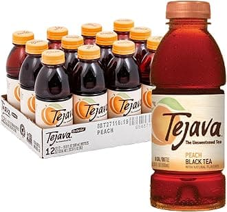 TejavaUnsweetened Iced Tea, Peach, 16.9oz PET Bottles, Award Winning, Non-GMO-Verified, from Rainforest Alliance-Certified farms (12 Pack)