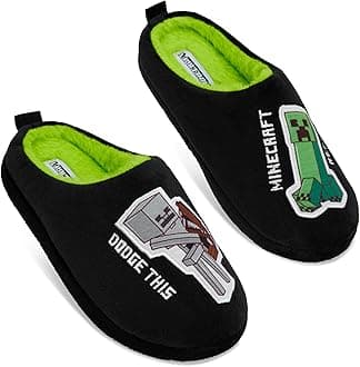 Minecraft Boys Slippers, Cosy Creeper Indoor House Shoes - Gamer Gifts for Boys