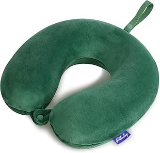 Neck Pillow for Travel Memory Foam - Travel Pillows for Sleeping Airplane with Attachable Snap Strap Soft Washable Cover, Flight Pillow for Traveling, Car, Provide Head Neck Support Dark Green