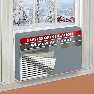 Air Conditioner Cover Indoor 17"W x 13"H x 3.5"D, Windproof and Waterproof 3 Layers Insulation Window AC Cover for Inside with Aluminum Foil and 2mm Foam, Grey
