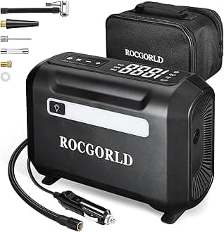 R7 Tire Inflator Portable Air Compressor, 12V DC Car Tire Air Pump with Auto Shut-Off Function, 150 PSI 3X Faster Inflation Portable Tire Inflator for Car, Bike, Ball, Motor