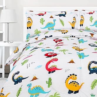 Utopia Bedding All Season Dinosaur Comforter Set with 2 Pillow Cases - 3 Piece Brushed Microfiber Kids Bedding Set for Boys/Girls - Soft and Comfortable - Machine Washable - White -(Twin/Twin XL)