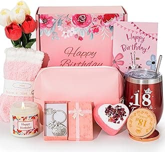 18th Birthday Gifts for Girls,Turning 18 Year Old Unique Happy Birthday Gift Baskets for Her,Relaxation Spa Bath Tumbler Gift Set, Funny 18 Gifts Ideas Box for Best Friends Mom Wife Sister Coworker