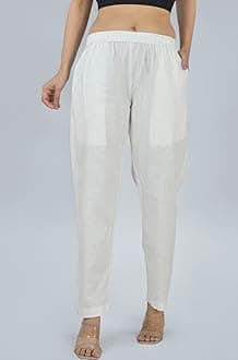 Qashida Women's Cotton Linen Pants, Regular Fit, Fully Elasticated, 2 Side Pockets